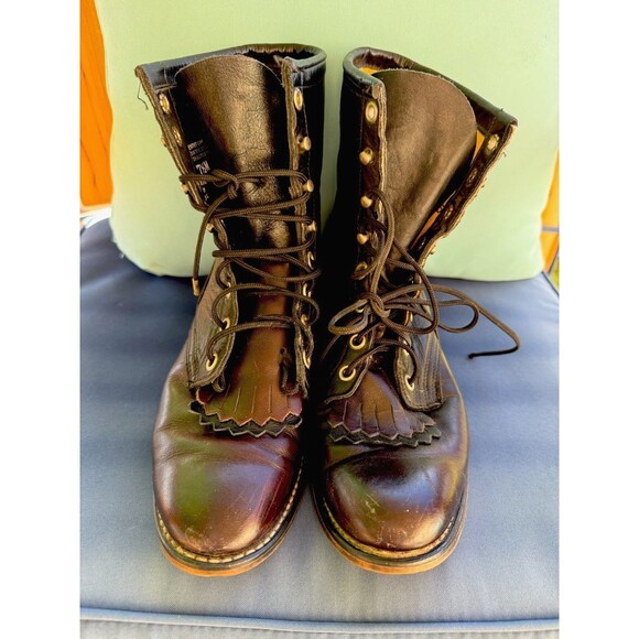 Laredo Two-Tone Leather Lace-Up Roper Boots 7.5D Men / Women 9 Made in USA - Picture 1 of 8